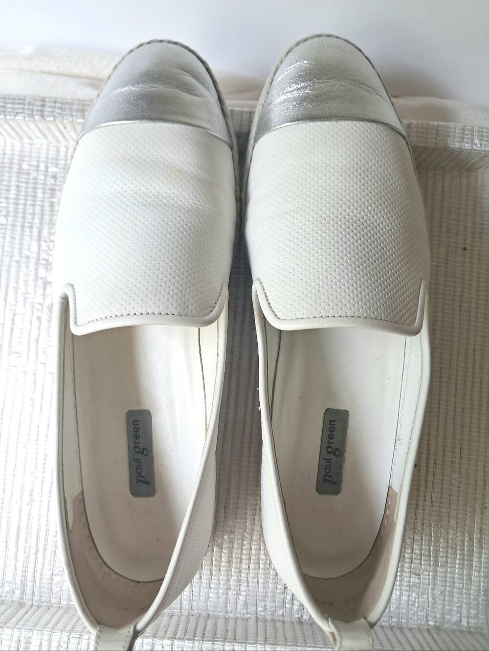 Paul Green Joaquin Espadrille Slip-on Leather Loafers Women's 7.5 White/Silver - Picture 7 of 15